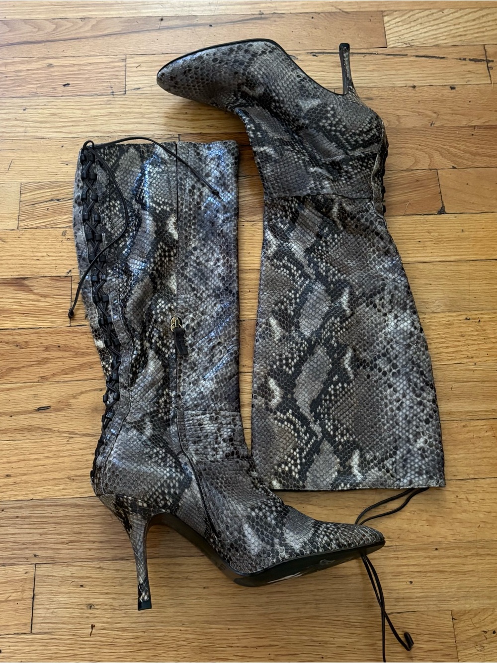 LK Bennet Snake Print Lace Back Boots Size 9